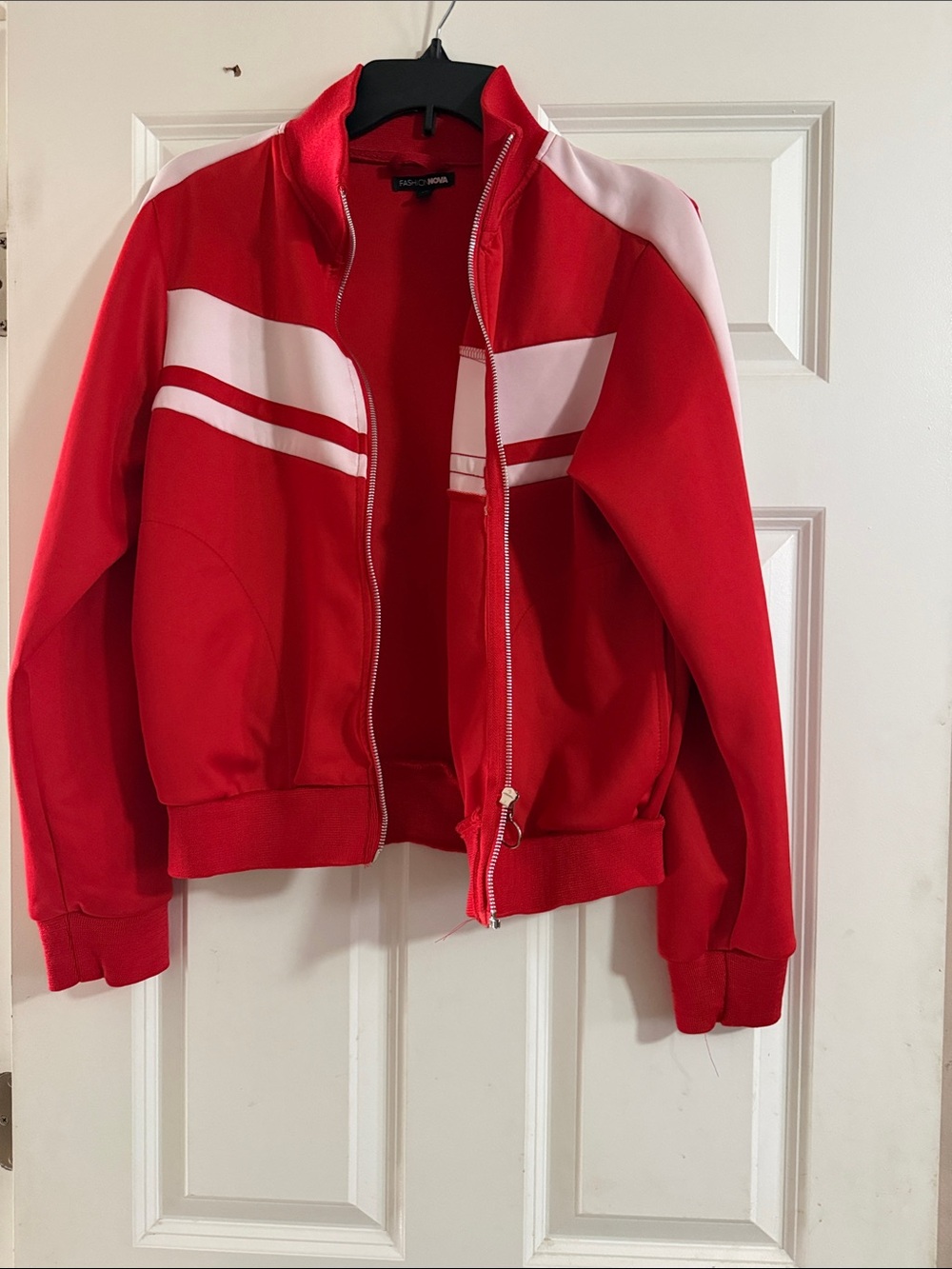 Fashion Nova Red and White Track  Jacket